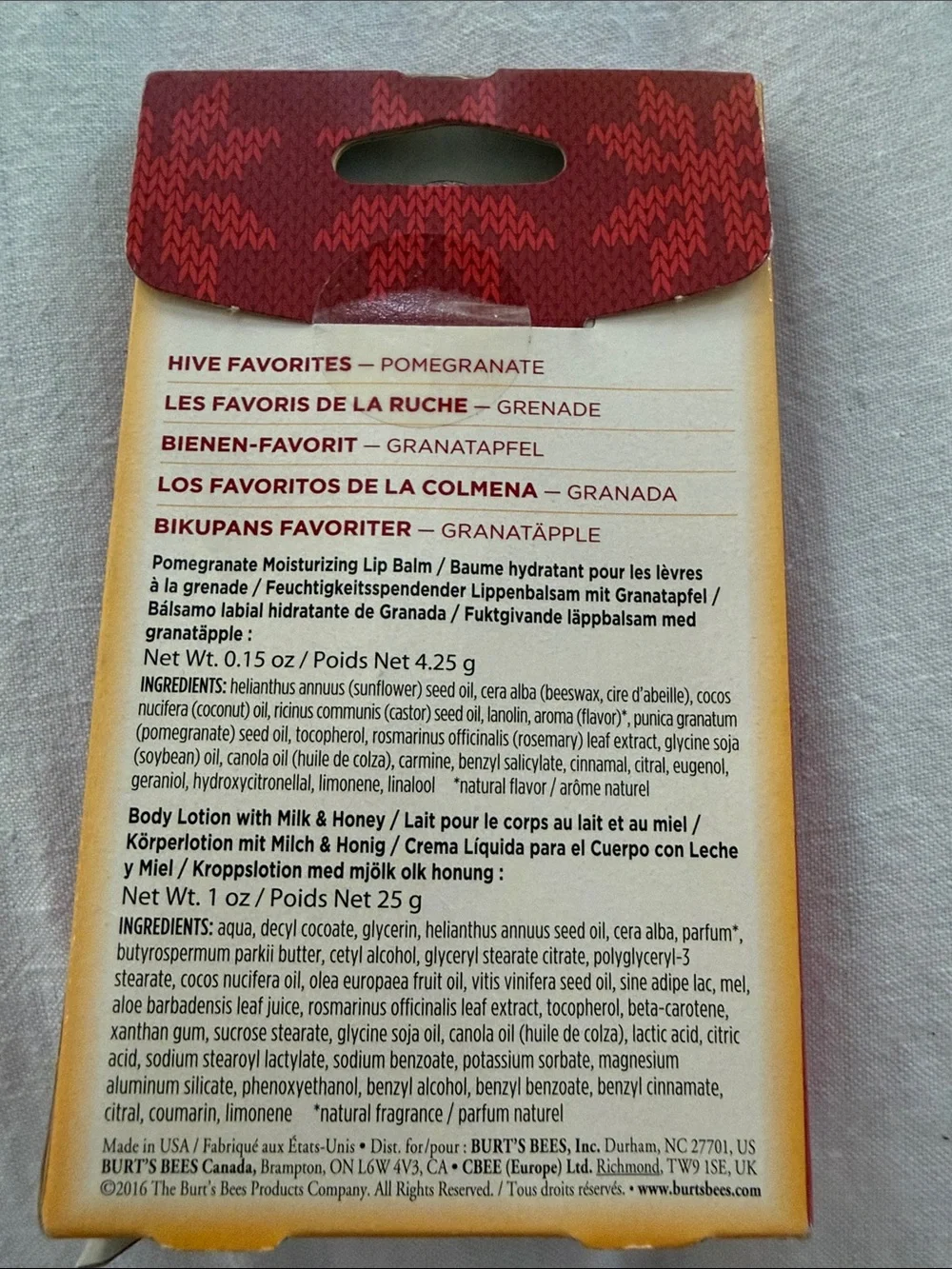 Burt's Bees Pomegranate Body Lotion & Lip Balm Set - Red